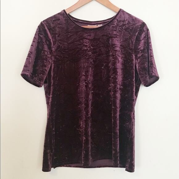 Chicos Stretchy Burgundy Crushed Velvet Velour Relaxed Short sleeve tee Top 1 M - Picture 1 of 9